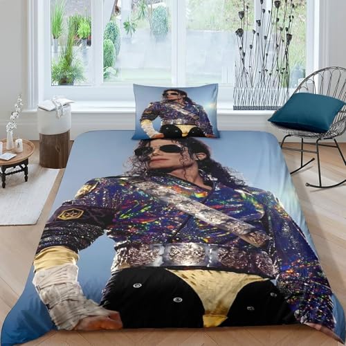 Michael Jackson Bettbezug-Set Weiche Mikrofaser 3 Teilige Bettwäsche Michael Jackson-Design Mit Reißverschluss & Kopfkissenbezug Für Jugendliche Und Erwachsene Single（135x200cm） von WXLWHR