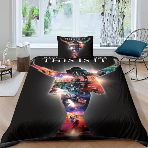 Michael Jackson Bettbezug-Set Weiche Mikrofaser 3 Teilige Bettwäsche Michael Jackson-Design Mit Reißverschluss & Kopfkissenbezug Für Minderjährige Und Erwachsene Single（135x200cm） von WXLWHR