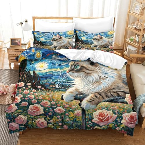 Ragdoll Bettbezug-Set Weiche Mikrofaser 3-TLG. Bettwäsche Mit Ragdoll Rosenfeld-Design Mit Reißverschluss & Kissenbezug Für Erwachsene Kinder Super King（260x220cm） von WXLWHR