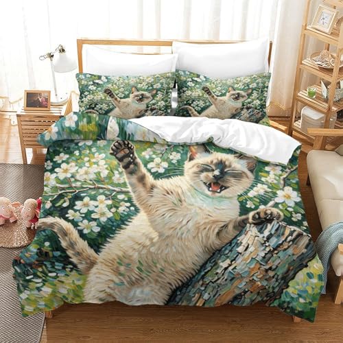 Siam Bettbezug-Set Weiche Mikrofaser 3-TLG. Bettwäsche Mit Siam Blumen-Design Mit Reißverschluss & Kopfkissenbezug Für Minderjährige Und Erwachsene Super King（260x220cm） von WXLWHR