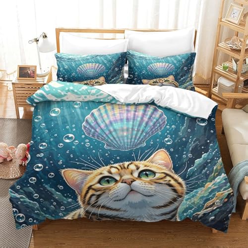 Tabby Bettbezug-Set Weiche Mikrofaser 3-TLG. Bettwäsche Mit Tabby Muscheln-Design Mit Reißverschluss & Kissenbezug Für Minderjährige Und Erwachsene Super King（260x220cm） von WXLWHR