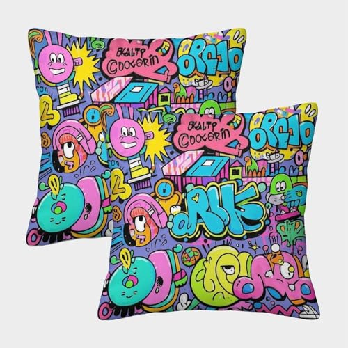 Cartoon Kissenbezug 2er Set Graffiti Spielerisch Cartoon Kissenhülle Waschbar Dekokissen Bezug Für Sofa Couch Wohnzimmer Dekoration 40x40cm Cartoon Kissenbezug 2er Set Graffiti Spielerisch Cartoon Kissenhülle Waschbar Dekokissen Bezug Für Sofa Couch Wohnzimmer Dekoration 40x40cm von WXLWHR