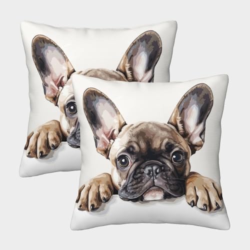WXLWHR Französische BullHundge Kissenbezug 2er Set BullHundge Starrend Kissenhülle Polyester Zierkissenbezüge Für Sofa Schlafzimmer Gartenbett Dekoration 40x40cm von WXLWHR