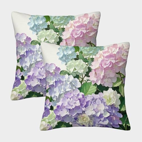 WXLWHR Hortensie Kissenbezug 2er Set Bunte Hortensie Kissenhülle Polyester Sitzkissen Bezug Für Sofa Schlafzimmer Couch Outdoor Deko 45x45cm von WXLWHR