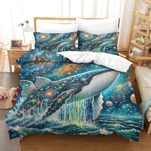 WXLWHR Humpback Wal Bettbezug-Set Weiches Microfaser Bettwäsche-Set Mit Buckelwal Nebel-Design Mit Reißverschluss & Kopfkissenbezug Für Minderjährige Und Erwachsene Single（140x200cm） von WXLWHR