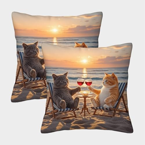 WXLWHR Katzes Kissenbezug 2er Set Zwei Katzen Strand anstoßend Kissenhülle Polyester Dekokissen Bezug Für Sofa Wohnzimmer Zuhause Dekoration 40x40cm WXLWHR Katzes Kissenbezug 2er Set Zwei Katzen Strand anstoßend Kissenhülle Polyester Dekokissen Bezug Für Sofa Wohnzimmer Zuhause Dekoration 40x40cm von WXLWHR