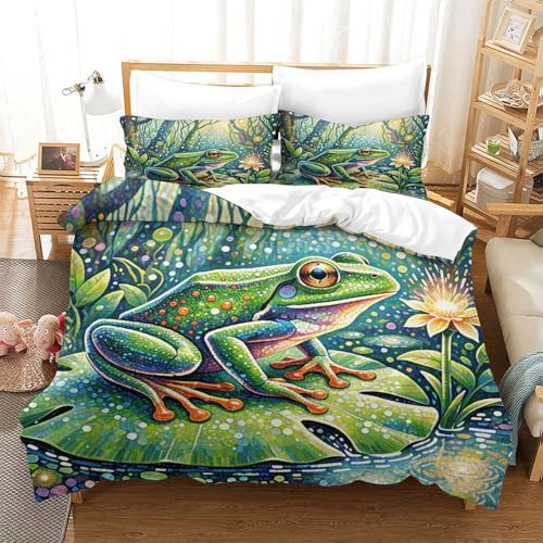 WXLWHR Laubfrosch Bettbezug-Set Weiches Microfaser Bettwäsche-Set Mit Laubfrosch Mystischer Wald-Design Mit Reißverschluss & Kopfkissenbezug Für Minderjährige Und Erwachsene Single（140x200cm） von WXLWHR