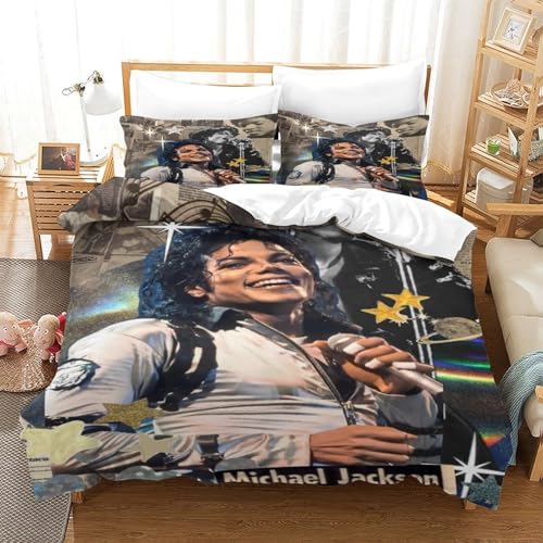 WXLWHR Michael Jackson Bettbezug-Set Weiches Microfaser Bettwäsche-Set Mit Michael Jackson-Design Mit Reißverschluss & Kopfkissenbezug Für Minderjährige Und Erwachsene Single（140x200cm） von WXLWHR