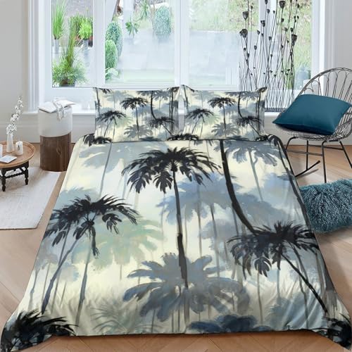 Palme Baum Bettbezug-Set Weiches Microfaser Bettwäsche 3-TLG. Mit Palmee Ölgemälde-Motiv Mit Reißverschluss & Kissenbezug Für Minderjährige Und Erwachsene Double（200x200cm） von WXLWHR