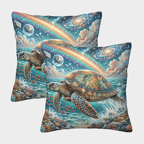 WXLWHR Schildkröte Kissenbezug 2er Set Schildkröte Nebel Koralle Kissenhülle Polyester Sofakissen Bezug Für Wohnzimmer Couch Indoor Garten Dekoration 50x50cm von WXLWHR
