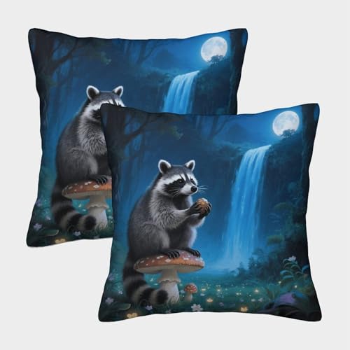 Waschbär Kissenbezug 2er Set Waschbär Mondwald Kissenhülle Waschbar Dekokissen Bezug Für Sofa Schlafzimmer Couch Outdoor Deko 50x50cm von WXLWHR