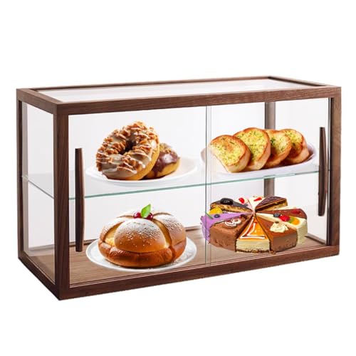 WXQZHF Hölzerner Gebäck-Vitrine, 2-Fach-Klarglas-Bäckerei-Vitrine Collectibles Countertop-Schrank Mit Schiebetür, Handelsbäckerei-Speicher-Kabinett-Einzelhandels-Vitrine 23.6 In(Brown,60cm) von WXQZHF