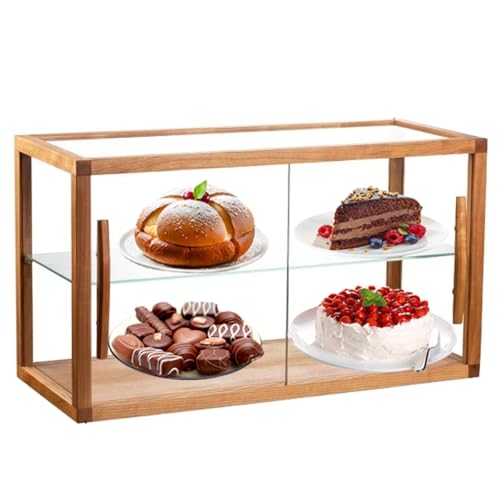 WXQZHF Hölzerner Gebäck-Vitrine, 2-Fach-Klarglas-Bäckerei-Vitrine Collectibles Countertop-Schrank Mit Schiebetür, Handelsbäckerei-Speicher-Kabinett-Einzelhandels-Vitrine 23.6 In(Natural,60cm) von WXQZHF