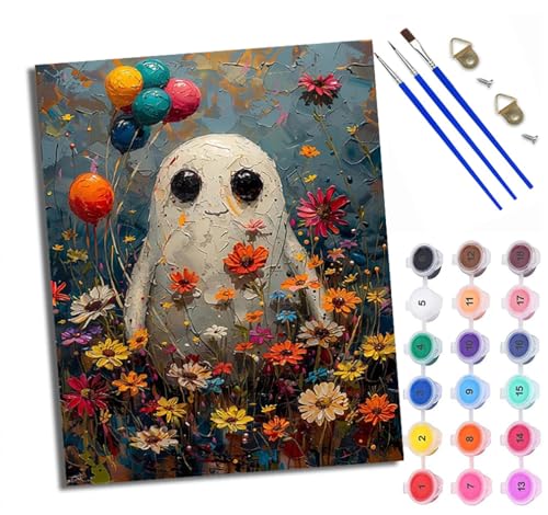 Malen Nach Zahlen DIY auf Leinwand Kit für Anfänger Ballongeist in den Blumen Mit Acryl Farben und Premium Pinsel 40x50CM Home Deko oder Geburtstag Weihnachten Geschenk von WXRWANG