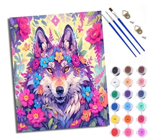 Malen Nach Zahlen DIY auf Leinwand Kit für Anfänger Blumen Wolf Bunt Mit Acryl Farben und Premium Pinsel Mit Rahmen Home Deko oder Geburtstag Weihnachten Geschenk Malen Nach Zahlen DIY auf Leinwand Kit für Anfänger Blumen Wolf Bunt Mit Acryl Farben und Premium Pinsel Mit Rahmen Home Deko oder Geburtstag Weihnachten Geschenk von WXRWANG