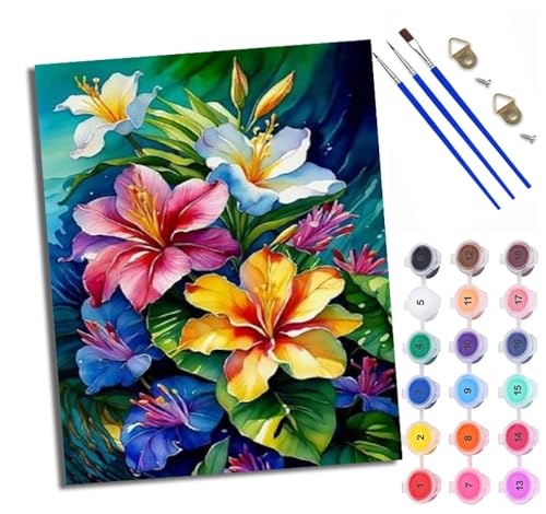 Malen Nach Zahlen DIY auf Leinwand Kit für Anfänger Bunt blühende Blumen Mit Acryl Farben und Premium Pinsel 40x50CM Home Deko oder Geburtstag Weihnachten Geschenk von WXRWANG