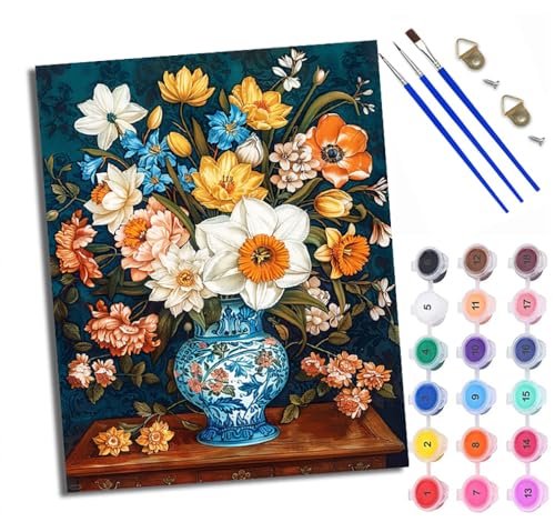 Malen Nach Zahlen DIY auf Leinwand Kit für Anfänger Bunte Blumen in der Vase Mit Acryl Farben und Premium Pinsel Mit Rahmen Home Deko oder Geburtstag Weihnachten Geschenk Malen Nach Zahlen DIY auf Leinwand Kit für Anfänger Bunte Blumen in der Vase Mit Acryl Farben und Premium Pinsel Mit Rahmen Home Deko oder Geburtstag Weihnachten Geschenk von WXRWANG
