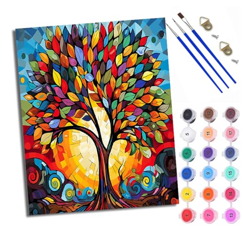 Malen Nach Zahlen DIY auf Leinwand Kit für Anfänger Bunter abstrakter Baum Mit Acryl Farben und Premium Pinsel 40x50CM Home Deko oder Geburtstag Weihnachten Geschenk von WXRWANG