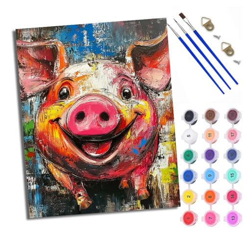Malen Nach Zahlen DIY auf Leinwand Kit für Anfänger Glückliches rosa Schwein Mit Acryl Farben und Premium Pinsel Mit Rahmen Home Deko oder Geburtstag Weihnachten Geschenk Malen Nach Zahlen DIY auf Leinwand Kit für Anfänger Glückliches rosa Schwein Mit Acryl Farben und Premium Pinsel Mit Rahmen Home Deko oder Geburtstag Weihnachten Geschenk von WXRWANG