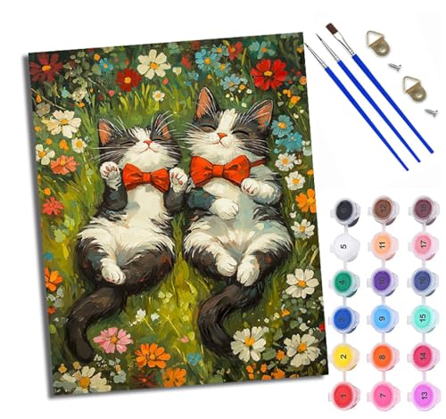 Malen Nach Zahlen DIY auf Leinwand Kit für Anfänger Kätzchen mit Blumen und Schleife Mit Acryl Farben und Premium Pinsel Mit Rahmen Home Deko oder Geburtstag Weihnachten Geschenk Malen Nach Zahlen DIY auf Leinwand Kit für Anfänger Kätzchen mit Blumen und Schleife Mit Acryl Farben und Premium Pinsel Mit Rahmen Home Deko oder Geburtstag Weihnachten Geschenk von WXRWANG