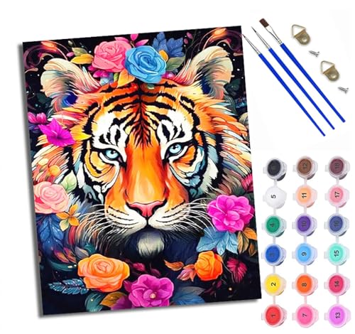 Malen Nach Zahlen DIY auf Leinwand Kit für Anfänger Majestätischer Tiger in den Blumen Mit Acryl Farben und Premium Pinsel Mit Rahmen Home Deko oder Geburtstag Weihnachten Geschenk Malen Nach Zahlen DIY auf Leinwand Kit für Anfänger Majestätischer Tiger in den Blumen Mit Acryl Farben und Premium Pinsel Mit Rahmen Home Deko oder Geburtstag Weihnachten Geschenk von WXRWANG