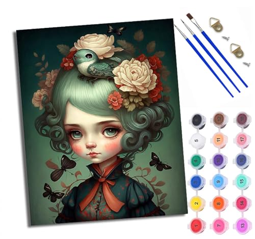 Malen Nach Zahlen DIY auf Leinwand Kit für Anfänger Mit Blumen und Vögeln geschmückte Figuren Mit Acryl Farben und Premium Pinsel 40x50CM Home Deko oder Geburtstag Weihnachten Geschenk von WXRWANG