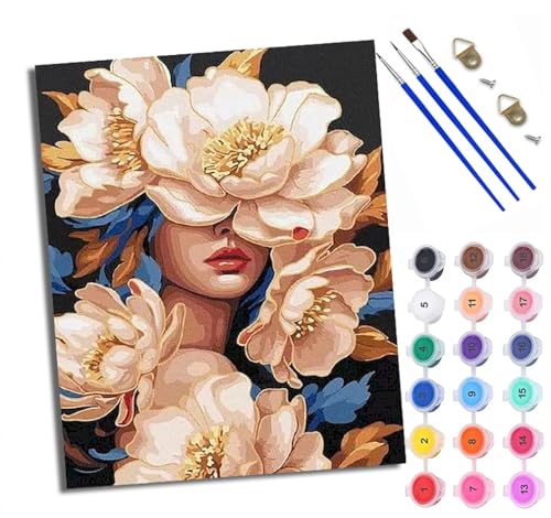 Malen Nach Zahlen DIY auf Leinwand Kit für Anfänger Schöne Frau mit Blumen im Gesicht Mit Acryl Farben und Premium Pinsel Mit Rahmen Home Deko oder Geburtstag Weihnachten Geschenk Malen Nach Zahlen DIY auf Leinwand Kit für Anfänger Schöne Frau mit Blumen im Gesicht Mit Acryl Farben und Premium Pinsel Mit Rahmen Home Deko oder Geburtstag Weihnachten Geschenk von WXRWANG