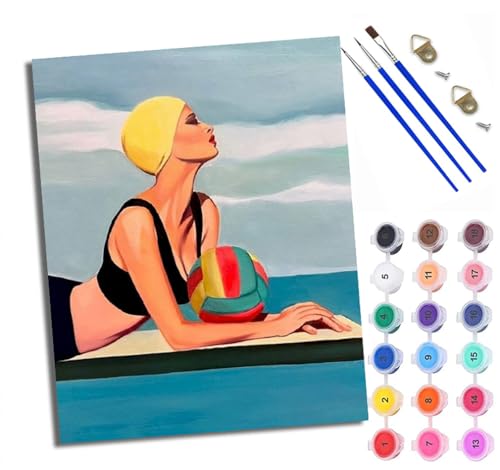Malen Nach Zahlen DIY auf Leinwand Kit für Anfänger Volleyball-Schönheit auf dem Meer Mit Acryl Farben und Premium Pinsel Mit Rahmen Home Deko oder Geburtstag Weihnachten Geschenk von WXRWANG