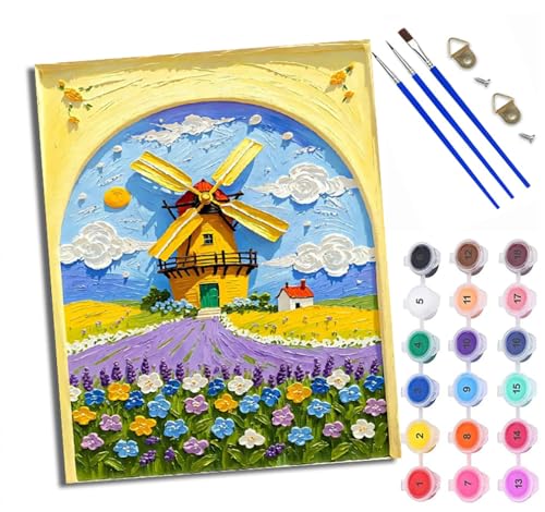 Malen Nach Zahlen DIY auf Leinwand Kit für Anfänger Windmühlengarten Mit Acryl Farben und Premium Pinsel Mit Rahmen Home Deko oder Geburtstag Weihnachten Geschenk Malen Nach Zahlen DIY auf Leinwand Kit für Anfänger Windmühlengarten Mit Acryl Farben und Premium Pinsel Mit Rahmen Home Deko oder Geburtstag Weihnachten Geschenk von WXRWANG