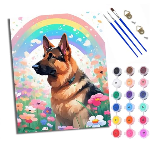 Malen Nach Zahlen Erwachsene Paint by Numbers Malen Nach Zahlen mit Pinseln und Acrylfarben Blumen-Schäferhund Handgemalte Ölgemälde Leinwand für Home Décor Mit Rahmen Malen Nach Zahlen Erwachsene Paint by Numbers Malen Nach Zahlen mit Pinseln und Acrylfarben Blumen-Schäferhund Handgemalte Ölgemälde Leinwand für Home Décor Mit Rahmen von WXRWANG