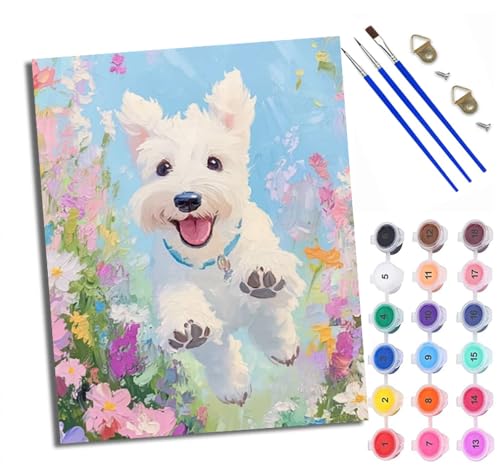 Malen Nach Zahlen Erwachsene Paint by Numbers Malen Nach Zahlen mit Pinseln und Acrylfarben Blumen vom springenden Welpen Handgemalte Ölgemälde Leinwand für Home Décor Mit Rahmen Malen Nach Zahlen Erwachsene Paint by Numbers Malen Nach Zahlen mit Pinseln und Acrylfarben Blumen vom springenden Welpen Handgemalte Ölgemälde Leinwand für Home Décor Mit Rahmen von WXRWANG