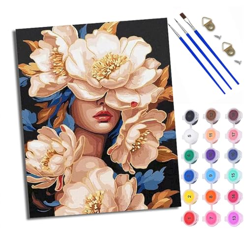 Malen Nach Zahlen Erwachsene Paint by Numbers Malen Nach Zahlen mit Pinseln und Acrylfarben Die Frau, versteckt in den Blumen Handgemalte Ölgemälde Leinwand für Home Décor Ohne Rahmen von WXRWANG