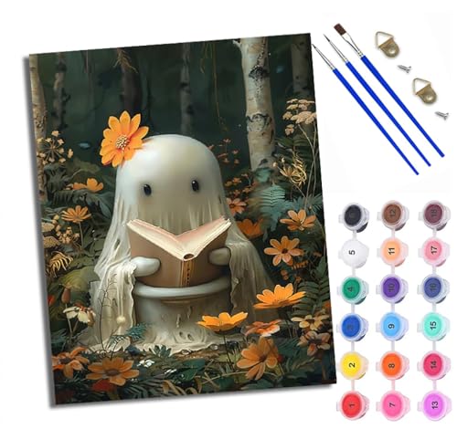 Malen Nach Zahlen Erwachsene Paint by Numbers Malen Nach Zahlen mit Pinseln und Acrylfarben Ein Geist liest zwischen Blumen Handgemalte Ölgemälde Leinwand für Home Décor Ohne Rahmen von WXRWANG