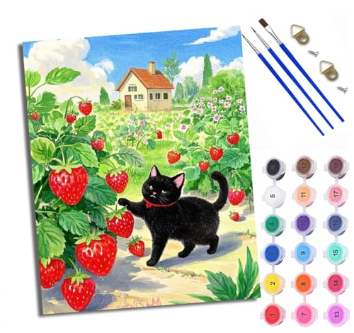Malen Nach Zahlen Erwachsene Paint by Numbers Malen Nach Zahlen mit Pinseln und Acrylfarben Erdbeerfarm Schwarze Katze Handgemalte Ölgemälde Leinwand für Home Décor Mit Rahmen Malen Nach Zahlen Erwachsene Paint by Numbers Malen Nach Zahlen mit Pinseln und Acrylfarben Erdbeerfarm Schwarze Katze Handgemalte Ölgemälde Leinwand für Home Décor Mit Rahmen von WXRWANG