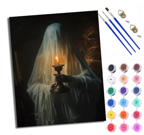 Malen Nach Zahlen Erwachsene Paint by Numbers Malen Nach Zahlen mit Pinseln und Acrylfarben Geist mit Kerzenleuchter Handgemalte Ölgemälde Leinwand für Home Décor Mit Rahmen von WXRWANG
