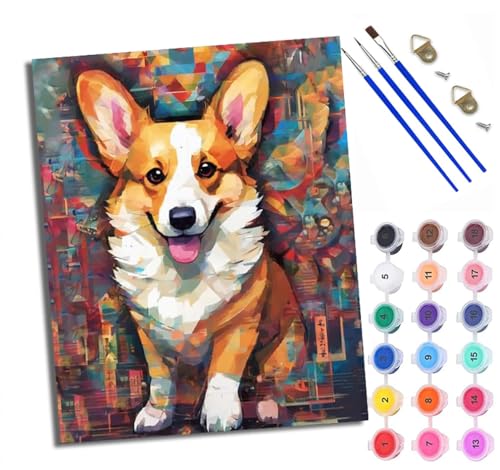 Malen Nach Zahlen Erwachsene Paint by Numbers Malen Nach Zahlen mit Pinseln und Acrylfarben Glücklicher Corgi Handgemalte Ölgemälde Leinwand für Home Décor Mit Rahmen Malen Nach Zahlen Erwachsene Paint by Numbers Malen Nach Zahlen mit Pinseln und Acrylfarben Glücklicher Corgi Handgemalte Ölgemälde Leinwand für Home Décor Mit Rahmen von WXRWANG
