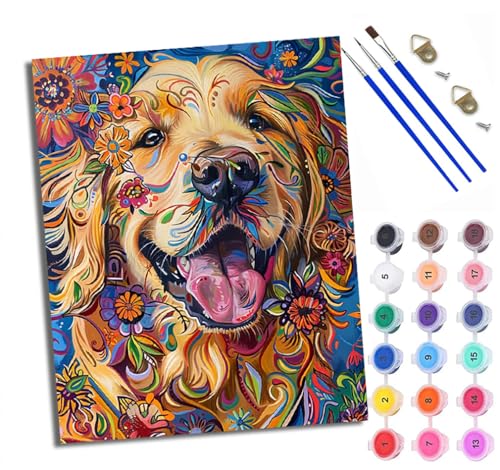Malen Nach Zahlen Erwachsene Paint by Numbers Malen Nach Zahlen mit Pinseln und Acrylfarben Glücklicher Golden Retriever mit Blumen Handgemalte Ölgemälde Leinwand für Home Décor Mit Rahmen Malen Nach Zahlen Erwachsene Paint by Numbers Malen Nach Zahlen mit Pinseln und Acrylfarben Glücklicher Golden Retriever mit Blumen Handgemalte Ölgemälde Leinwand für Home Décor Mit Rahmen von WXRWANG
