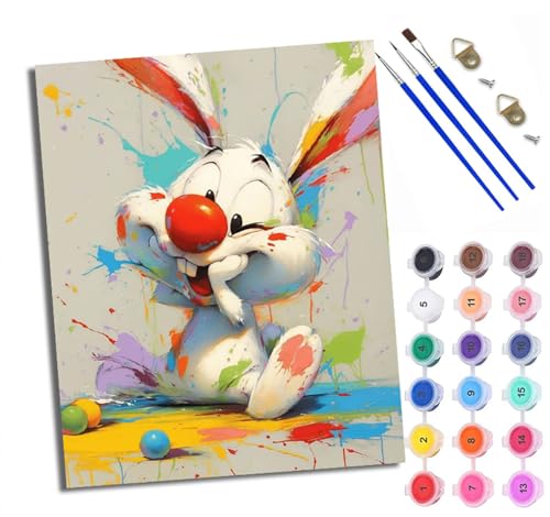 Malen Nach Zahlen Erwachsene Paint by Numbers Malen Nach Zahlen mit Pinseln und Acrylfarben Niedlicher Häschen-Cartoon Handgemalte Ölgemälde Leinwand für Home Décor Mit Rahmen von WXRWANG