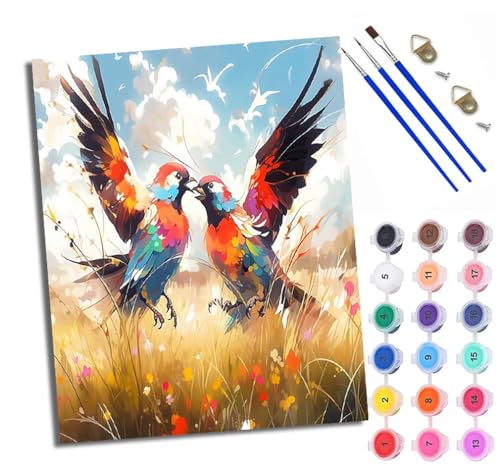 Malen Nach Zahlen Erwachsene Paint by Numbers Malen Nach Zahlen mit Pinseln und Acrylfarben Paar Vögel in Blumen Handgemalte Ölgemälde Leinwand für Home Décor Mit Rahmen Malen Nach Zahlen Erwachsene Paint by Numbers Malen Nach Zahlen mit Pinseln und Acrylfarben Paar Vögel in Blumen Handgemalte Ölgemälde Leinwand für Home Décor Mit Rahmen von WXRWANG