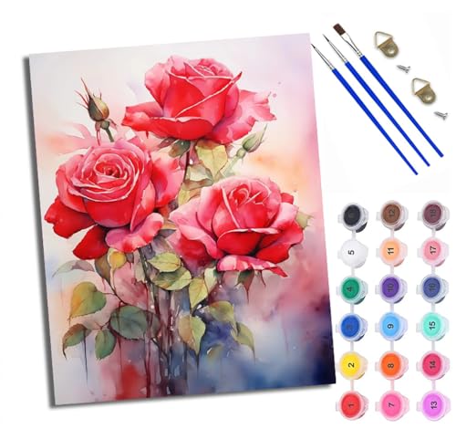 Malen Nach Zahlen Erwachsene Paint by Numbers Malen Nach Zahlen mit Pinseln und Acrylfarben Rote Rosenblüte Handgemalte Ölgemälde Leinwand für Home Décor Mit Rahmen Malen Nach Zahlen Erwachsene Paint by Numbers Malen Nach Zahlen mit Pinseln und Acrylfarben Rote Rosenblüte Handgemalte Ölgemälde Leinwand für Home Décor Mit Rahmen von WXRWANG