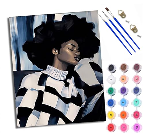 Malen Nach Zahlen Erwachsene Paint by Numbers Malen Nach Zahlen mit Pinseln und Acrylfarben Schwarz-weiß kariertes afrikanisches Mädchen Handgemalte Ölgemälde Leinwand für Home Décor Mit Rahmen Malen Nach Zahlen Erwachsene Paint by Numbers Malen Nach Zahlen mit Pinseln und Acrylfarben Schwarz-weiß kariertes afrikanisches Mädchen Handgemalte Ölgemälde Leinwand für Home Décor Mit Rahmen von WXRWANG