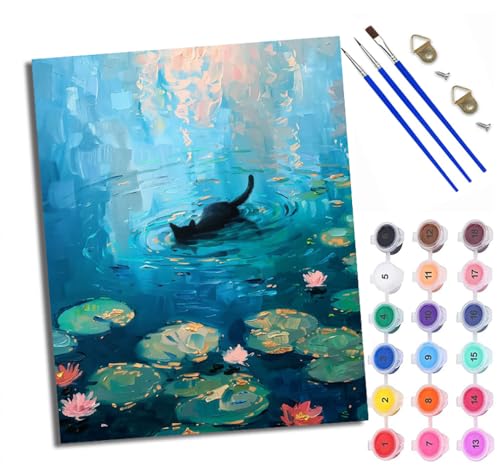 Malen Nach Zahlen Erwachsene Paint by Numbers Malen Nach Zahlen mit Pinseln und Acrylfarben Schwarze Katze schwimmt im Teich Handgemalte Ölgemälde Leinwand für Home Décor Mit Rahmen Malen Nach Zahlen Erwachsene Paint by Numbers Malen Nach Zahlen mit Pinseln und Acrylfarben Schwarze Katze schwimmt im Teich Handgemalte Ölgemälde Leinwand für Home Décor Mit Rahmen von WXRWANG