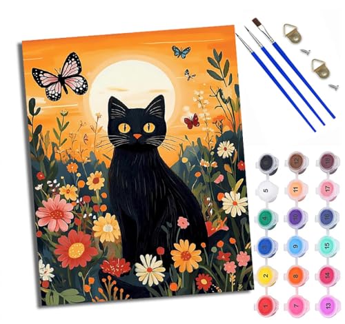 Malen Nach Zahlen Erwachsene Paint by Numbers Malen Nach Zahlen mit Pinseln und Acrylfarben Schwarzer Katzenschmetterling auf Blumen Handgemalte Ölgemälde Leinwand für Home Décor Mit Rahmen Malen Nach Zahlen Erwachsene Paint by Numbers Malen Nach Zahlen mit Pinseln und Acrylfarben Schwarzer Katzenschmetterling auf Blumen Handgemalte Ölgemälde Leinwand für Home Décor Mit Rahmen von WXRWANG
