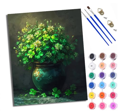 Malen Nach Zahlen Erwachsene Paint by Numbers Malen Nach Zahlen mit Pinseln und Acrylfarben Vase mit Kleeblatt Handgemalte Ölgemälde Leinwand für Home Décor Mit Rahmen Malen Nach Zahlen Erwachsene Paint by Numbers Malen Nach Zahlen mit Pinseln und Acrylfarben Vase mit Kleeblatt Handgemalte Ölgemälde Leinwand für Home Décor Mit Rahmen von WXRWANG