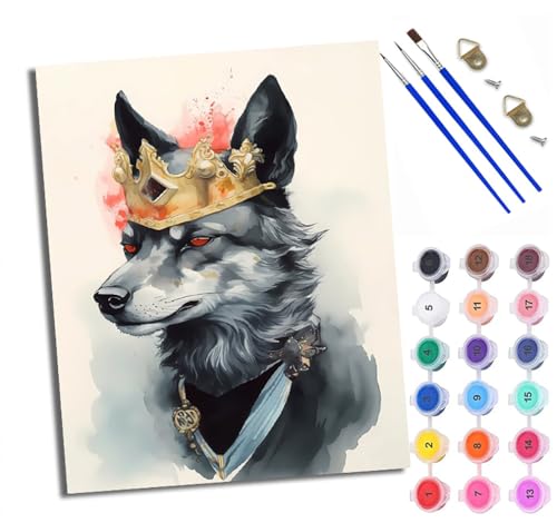 Malen Nach Zahlen Erwachsene Paint by Numbers Malen Nach Zahlen mit Pinseln und Acrylfarben Wolf mit Krone Handgemalte Ölgemälde Leinwand für Home Décor Mit Rahmen Malen Nach Zahlen Erwachsene Paint by Numbers Malen Nach Zahlen mit Pinseln und Acrylfarben Wolf mit Krone Handgemalte Ölgemälde Leinwand für Home Décor Mit Rahmen von WXRWANG