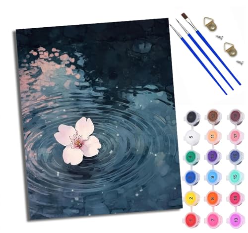 Malen Nach Zahlen Für Erwachsene Blumen kräuseln sich auf dem Wasser Malen Nach Zahlen Erwachsene Malen Nach Zahlen DIY Malen-Nach-Zahlen Kits Rahmenlose Leinwand Mit 3 Pinseln - 16 * 20 Zoll von WXRWANG