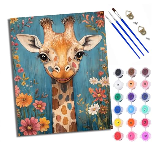 Malen Nach Zahlen Für Erwachsene Giraffe in den Blumen Malen Nach Zahlen Erwachsene Malen Nach Zahlen DIY Malen-Nach-Zahlen Kits Rahmenlose Leinwand Mit 3 Pinseln - 16 * 20 Zoll von WXRWANG