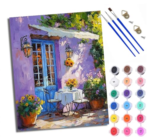 Malen nach Zahlen Erwachsene Malsets für Erwachsene mit PinselnBlumenmärchenhaus Malen nach Zahlen auf Leinwand Acryl Pigment Kunsthandwerk 40 x 50 cm(Mit Rahmen) von WXRWANG