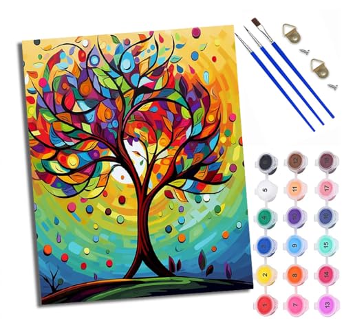 Malen nach Zahlen Erwachsene Malsets für Erwachsene mit PinselnBunter abstrakter Baum Malen nach Zahlen auf Leinwand Acryl Pigment Kunsthandwerk 40 x 50 cm(rahmenlos) von WXRWANG