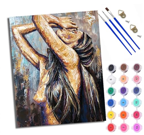 Malen nach Zahlen Erwachsene Malsets für Erwachsene mit PinselnNackte Schönheit mit langen Haaren Malen nach Zahlen auf Leinwand Acryl Pigment Kunsthandwerk 40 x 50 cm(Mit Rahmen) von WXRWANG